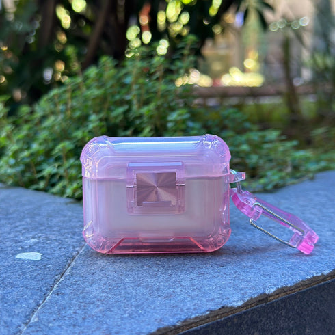 COVER PREMIUM CLEAR ROSADO CON BROCHE AIRPODS 4ta GEN / AIRPODS PRO 3
