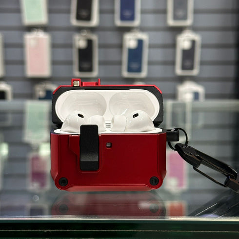 COVER PREMIUM HARD CASE ROJO CON BROCHE AIRPODS 4ta GEN / AIRPODS PRO 3