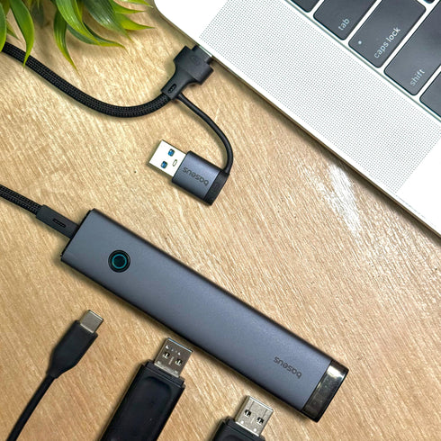 BASEUS - ADAPTADOR HUB ULTRAJOY 4 EN 1 PORT HUB AIR SPACE GREY 5GBPS DATA TRANSFER MACBOOK