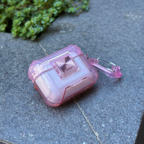 COVER PREMIUM CLEAR ROSADO CON BROCHE AIRPODS 4ta GEN / AIRPODS PRO 3