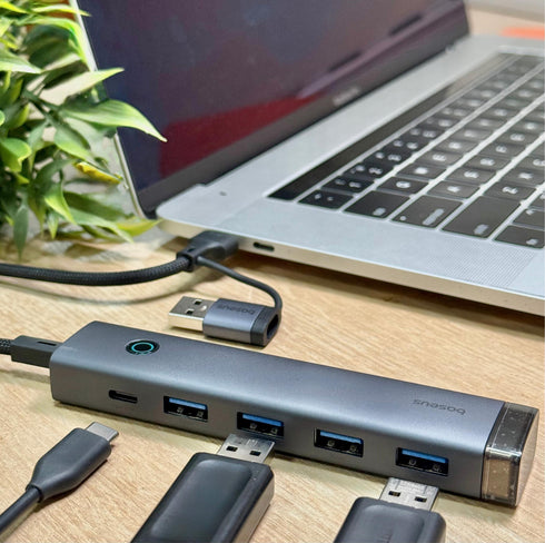 BASEUS - ADAPTADOR HUB ULTRAJOY 4 EN 1 PORT HUB AIR SPACE GREY 5GBPS DATA TRANSFER MACBOOK