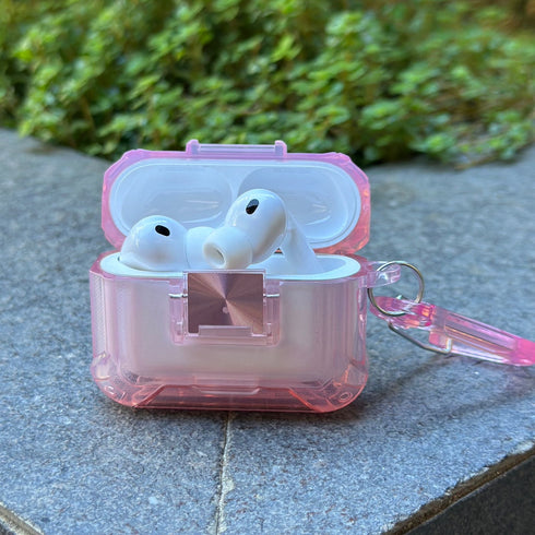 COVER PREMIUM CLEAR ROSADO CON BROCHE AIRPODS 4ta GEN / AIRPODS PRO 3