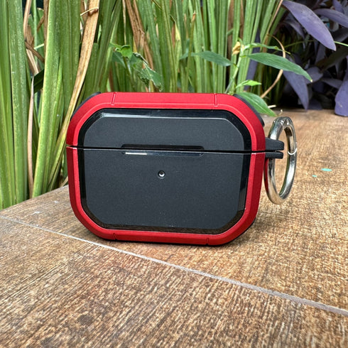 COVER HARD CASE AIRPODS NEGRO CON ROJO (TODAS LAS GENERACIONES)